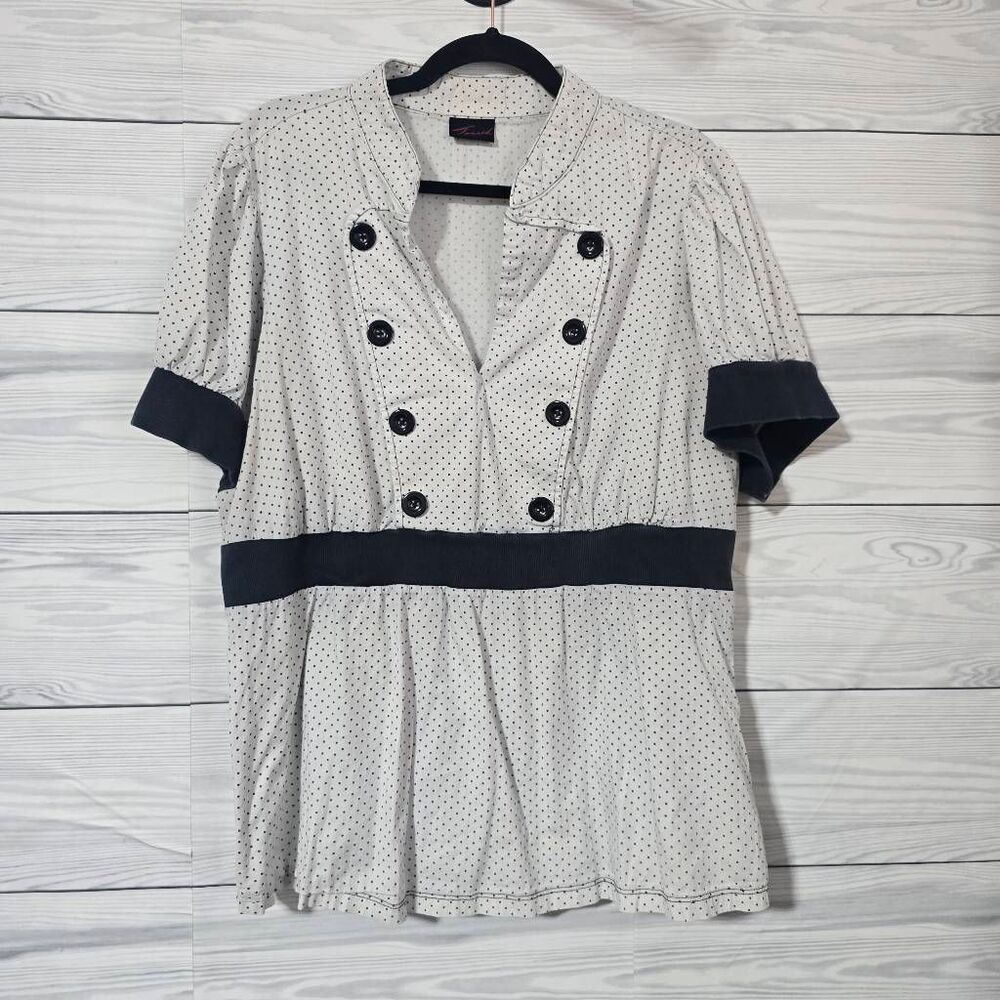 Torrid Vintage Y2K Grey White Double Breasted Blouse 3x Rockabilly Sailor Pin-Up